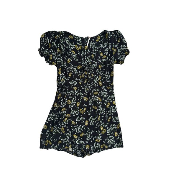 FREE PEOPLE Floral Black Yellow Cutout Romper Size 2 - Picture 8 of 8